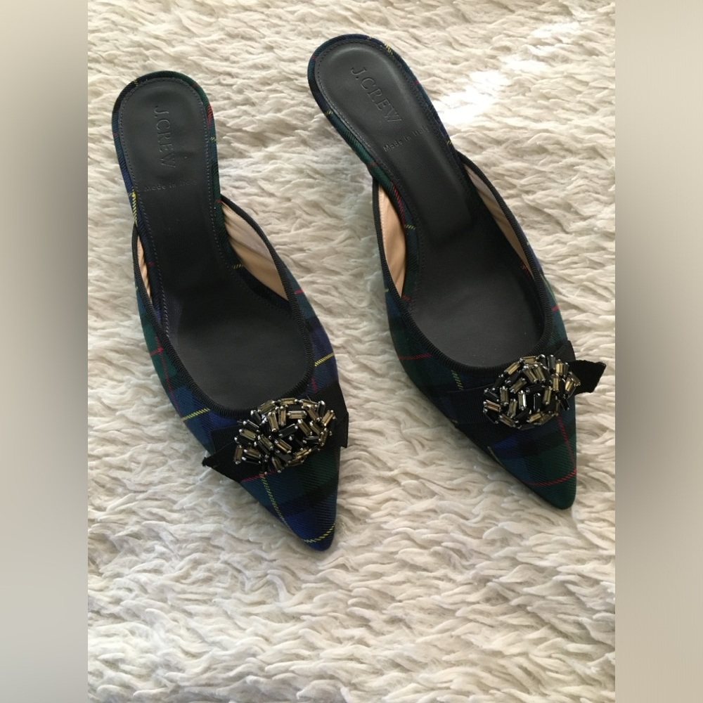 Jcrew plaid kitten mules